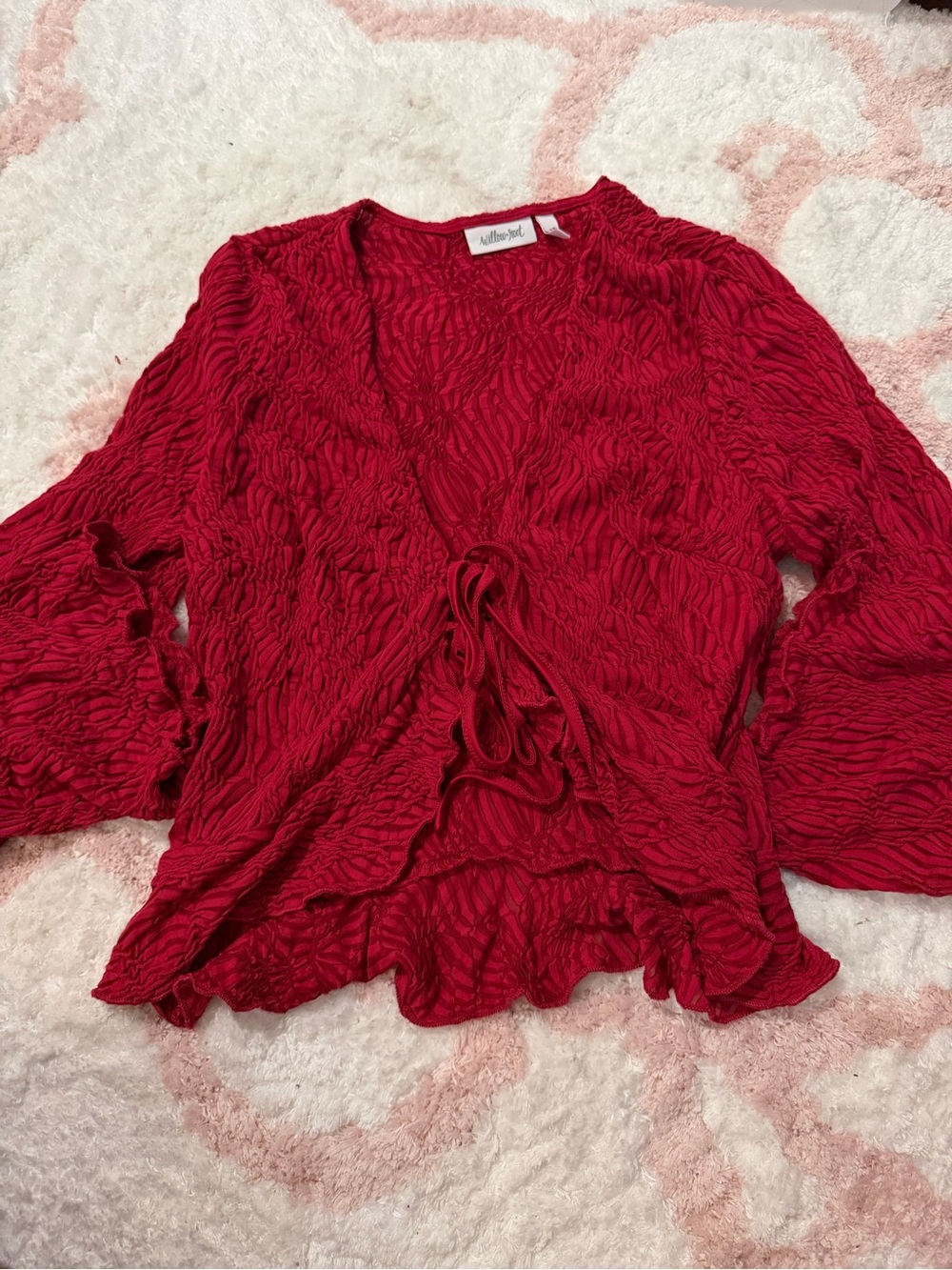 Red Crinkle Tie-Front Top